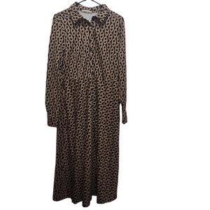Boden Laura Jersey Shirt Midi Dress- sz US 10R UK 14R Brown Black Ochre Chain **
